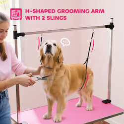 PawHut Metal Adjustable Dog Grooming Table Rubber Top 2 Safety Slings Mesh - Additional view 8