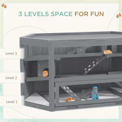 PawHut 3 Tier Wooden Hamster Cage Gerbil Play Centre w/ Sliding Tray Ramps - Additional view 11