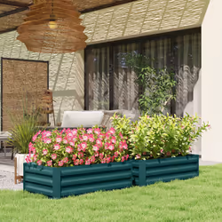 Outsunny Set of 2 Raised Garden Bed Galvanised Planter Box, Green
