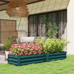 Outsunny Set of 2 Raised Garden Bed Galvanised Planter Box, Green