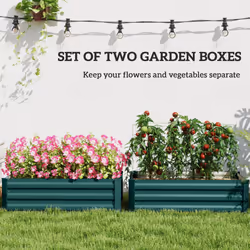 Outsunny Set of 2 Raised Garden Bed Galvanised Planter Box, Green