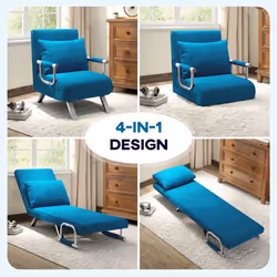 HOMCOM Single Folding 5 Position Convertible Guest Sleeper Chair Bed, Blue
