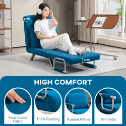 HOMCOM Single Folding 5 Position Convertible Guest Sleeper Chair Bed, Blue - Additional view 4