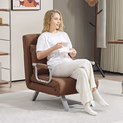 HOMCOM Velvet Single Folding 5 Position Convertible Sleeper Chair Bed Coffee