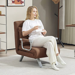 HOMCOM Velvet Single Folding 5 Position Convertible Sleeper Chair Bed Coffee