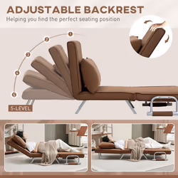 HOMCOM Velvet Single Folding 5 Position Convertible Sleeper Chair Bed Coffee