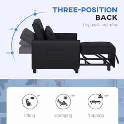 HOMCOM Folding Chair Bed, Sleeper Chair with Pillow, Side Pockets, Black