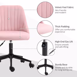 Vinsetto Velvet Office Chair with Adjustable Height and Wheels, Pink - Additional view 5