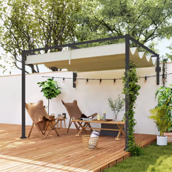 Outsunny 2 x 3(m) Wall Mounted Pergola with Retractable Roof, Khaki
