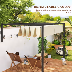 Outsunny 2 x 3(m) Wall Mounted Pergola with Retractable Roof, Khaki - Additional view 4