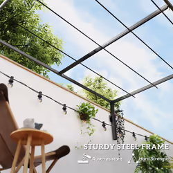 Outsunny 2 x 3(m) Wall Mounted Pergola with Retractable Roof, Khaki - Additional view 6