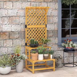 Outsunny Wooden Plant Stand with Trellis for Climbing Plants, Yellow - Additional view 4