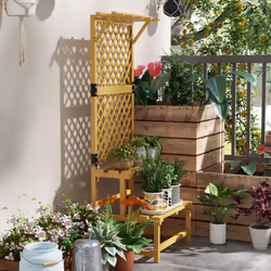 Outsunny Wooden Plant Stand with Trellis for Climbing Plants, Yellow - Additional view 5