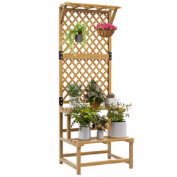 Outsunny Wooden Plant Stand with Trellis for Climbing Plants, Yellow - Additional view 8