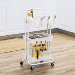 HOMCOM 3-Tier Utility Cart, Rolling Serving Trolley with Baskets, White