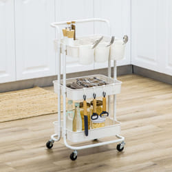 HOMCOM 3-Tier Utility Cart, Rolling Serving Trolley with Baskets, White