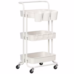 HOMCOM 3-Tier Utility Cart, Rolling Serving Trolley with Baskets, White - Additional view 8