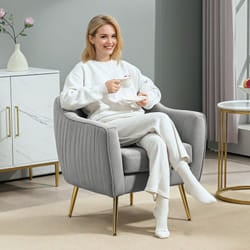 HOMCOM Velvet-Look Shell Shaped Chair with Thick Padded Seat, Grey