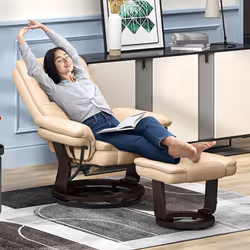 HOMCOM Swivel Manual Recliner and Footrest Set PU Leather Lounge Chair Beige