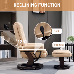 HOMCOM Swivel Manual Recliner and Footrest Set PU Leather Lounge Chair Beige