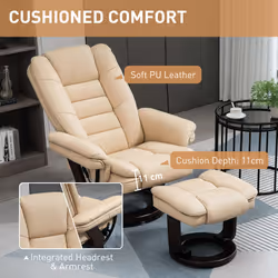 HOMCOM Swivel Manual Recliner and Footrest Set PU Leather Lounge Chair Beige - Additional view 4
