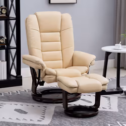 HOMCOM Swivel Manual Recliner and Footrest Set PU Leather Lounge Chair Beige - Additional view 5