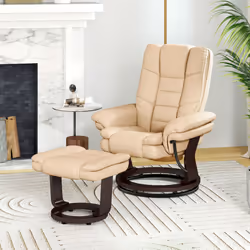 HOMCOM Swivel Manual Recliner and Footrest Set PU Leather Lounge Chair Beige - Additional view 6