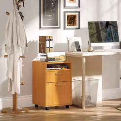 HOMCOM 60cm Filing Cabinet with Drawers and Open Shelf, Natural