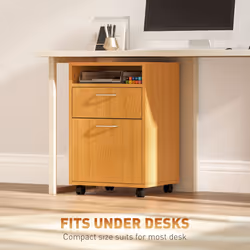 HOMCOM 60cm Filing Cabinet with Drawers and Open Shelf, Natural - Additional view 4
