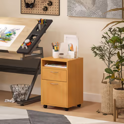 HOMCOM 60cm Filing Cabinet with Drawers and Open Shelf, Natural - Additional view 7