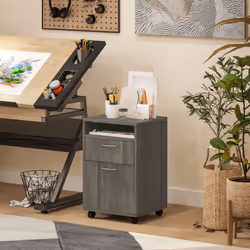 HOMCOM 60cm Filing Cabinet with Drawers and Open Shelf, Grey - Additional view 7