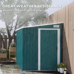 Outsunny 7 x 5FT Garden Shed w/ Foundation Lean to Metal Tool Shed Green - Additional view 4