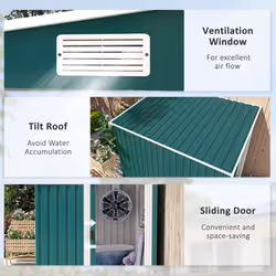 Outsunny 7 x 5FT Garden Shed w/ Foundation Lean to Metal Tool Shed Green - Additional view 5