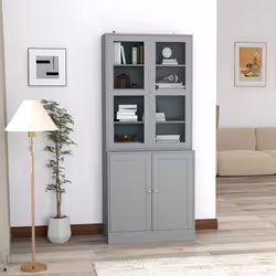 HOMCOM Modern Bookcase Display Storage Cabinet w/ Doors Adjustable Shelves