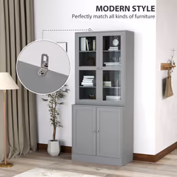 HOMCOM Modern Bookcase Display Storage Cabinet w/ Doors Adjustable Shelves