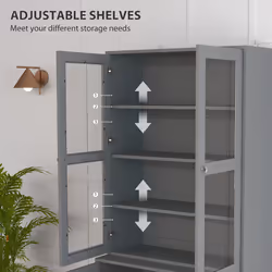 HOMCOM Modern Bookcase Display Storage Cabinet w/ Doors Adjustable Shelves