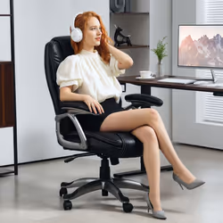 HOMCOM Tilting Executive Office Chair, PU Leather Desk Chair, Black