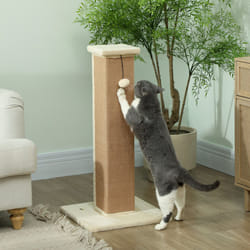 PawHut 81cm Cat Scratching Post w/ Jute Rope, Hanging Ball, Soft Plush Beige