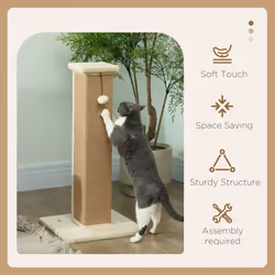 PawHut 81cm Cat Scratching Post w/ Jute Rope, Hanging Ball, Soft Plush Beige