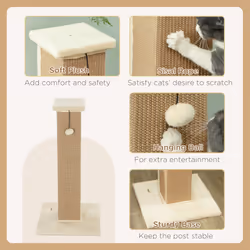 PawHut 81cm Cat Scratching Post w/ Jute Rope, Hanging Ball, Soft Plush Beige
