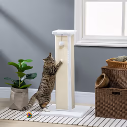 PawHut 81cm Cat Scratching Post w/ Sisal Rope, Hanging Ball Soft Plush White