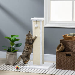 PawHut 81cm Cat Scratching Post w/ Sisal Rope, Hanging Ball Soft Plush White
