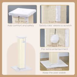 PawHut 81cm Cat Scratching Post w/ Sisal Rope, Hanging Ball Soft Plush White