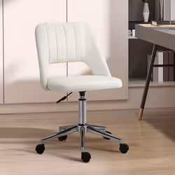 Vinsetto Mid-Back Swivel Home Office Chair Scallop Computer Chair Cream White