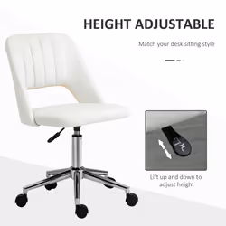 Vinsetto Mid-Back Swivel Home Office Chair Scallop Computer Chair Cream White