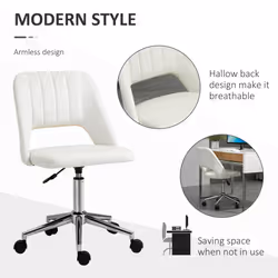 Vinsetto Mid-Back Swivel Home Office Chair Scallop Computer Chair Cream White