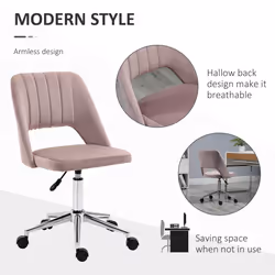 Vinsetto Mid-Back Swivel Home Office Chair Scallop Computer Chair Pink