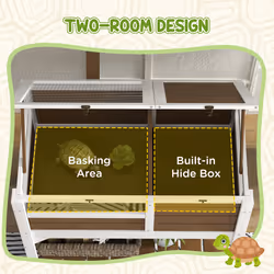 PawHut Wooden Tortoise House w/ Run, Shelter, Shelf, Lamp Holder - Brown