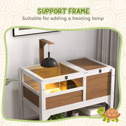 PawHut Wooden Tortoise House w/ Run, Shelter, Shelf, Lamp Holder - Brown