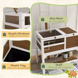 PawHut Wooden Tortoise House w/ Run, Shelter, Shelf, Lamp Holder - Brown - Additional view 5